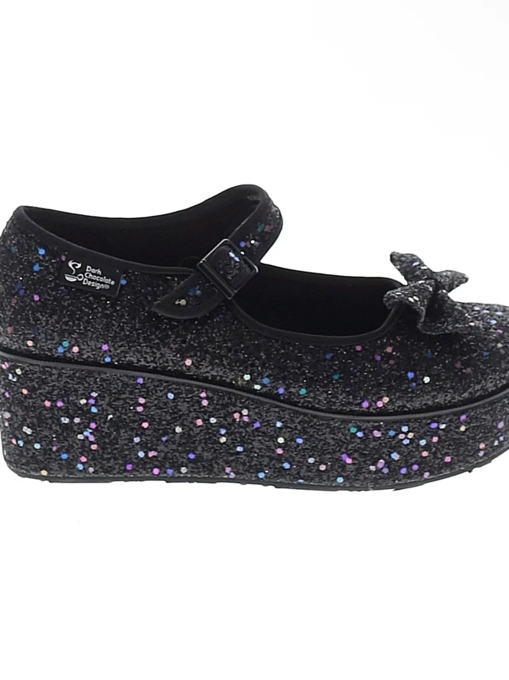 Hot Chocolate design black glitter Mary Jane bow detail platform shoes